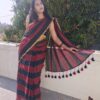 Red and black mul cotton saree
